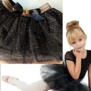 Ballerina Tutu 9M-12M Toddler Skirt Black Gold Sparkle Christmas Costume Dance